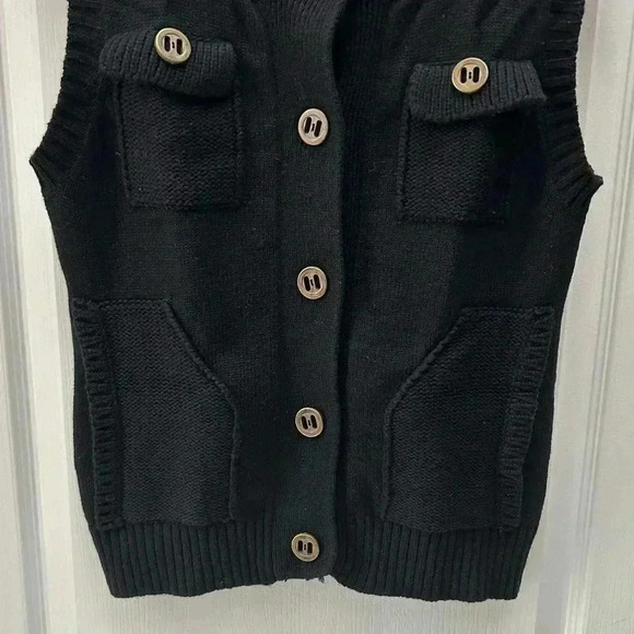 Pulse Sweater Vest Wool Cashmere Black Button Front Sleeveless Knit Size  Small - Picture 6 of 16